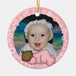 African American Pink 1st Christmas Ornament