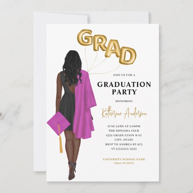 African American Pink Graduation Invitation (Front)