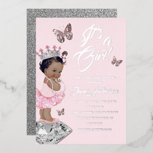 African American Pink Silver Princess Baby Shower 
