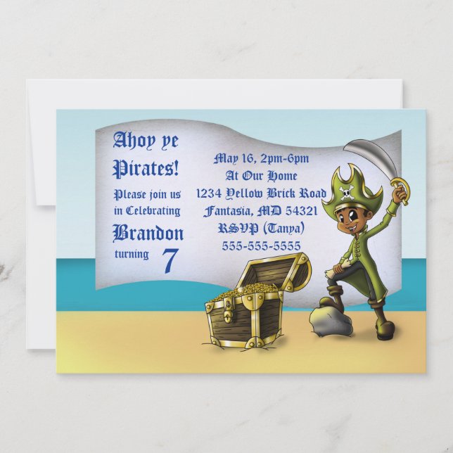 African American Pirate Birthday Party Invitation (Front)