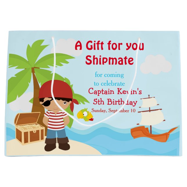 African American Pirate Boy in Red Birthday Large Gift Bag (Front)