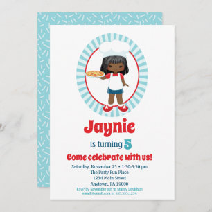 African American Pizza Party Girl - Pizza Birthday Invitation