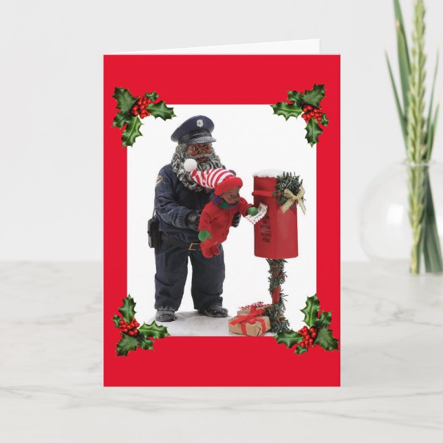 African American Postman Helps Child Holiday Card (Front)