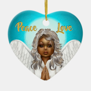 African American Praying Angel Ceramic Ornament