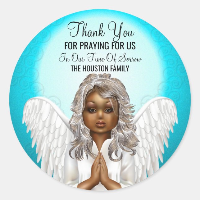 African American Praying Angel Classic Round Sticker (Front)