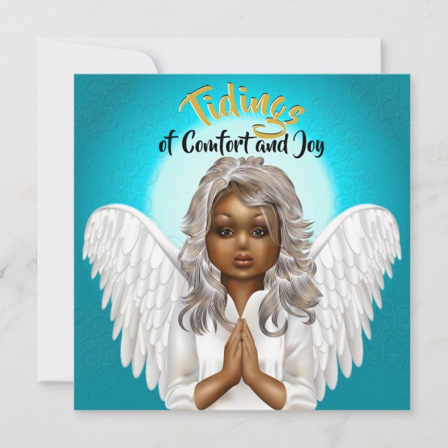 African American Praying Angel Holiday Card (Front)