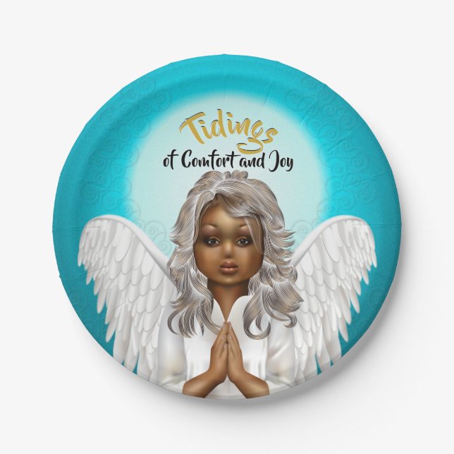 African American Praying Angel Paper Plate (Front)