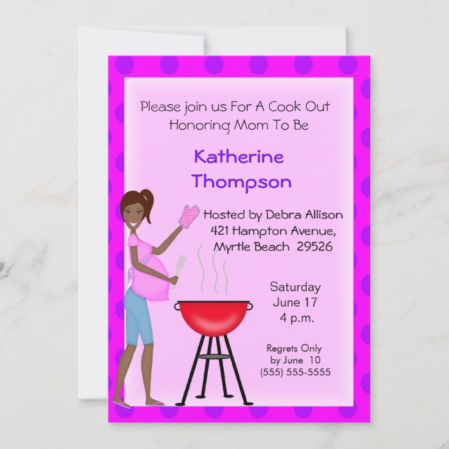 African American Pregnant Mum Cookout  Invitation (Front)
