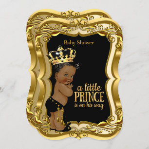 African American Prince Baby Shower Black Gold Invitation