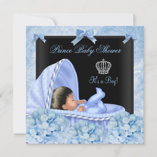 African American Prince Baby Shower Boy Floral Invitation (Front)