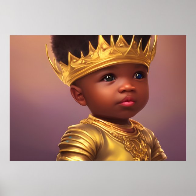 African American Prince cute baby boy gold crown Poster (Front)