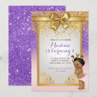 African American Princess 1st birthday invitations