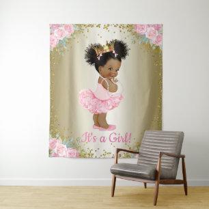 African American Princess Baby Shower Backdrop Tapestry