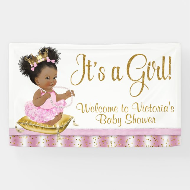 African American Princess Baby Shower Banners (Horizontal)