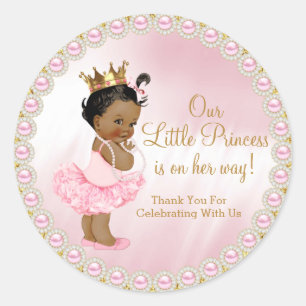 African American Princess Baby Shower Favour  Classic Round Sticker