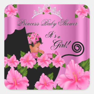 African American Princess Baby Shower Girl Flowers Square Sticker