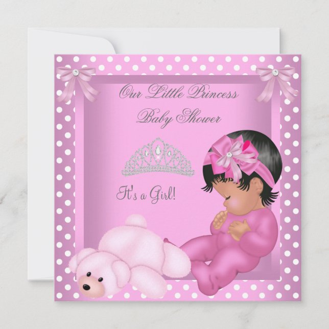African American Princess Baby Shower Girl Pink Invitation (Front)