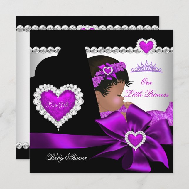 African American Princess Baby Shower Girl Purple Invitation (Front/Back)