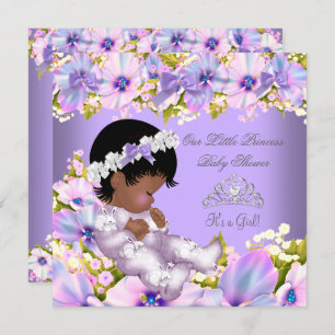 African American Princess Baby Shower Girl Purple Invitation
