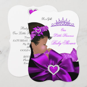 African American Princess Baby Shower Girl Purple Invitation