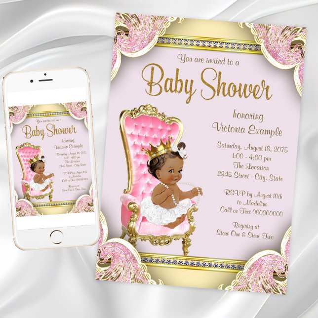 African American Princess Baby Shower Invitations (African American Princess Baby Shower Invitation. Instant download and printed invitations available)