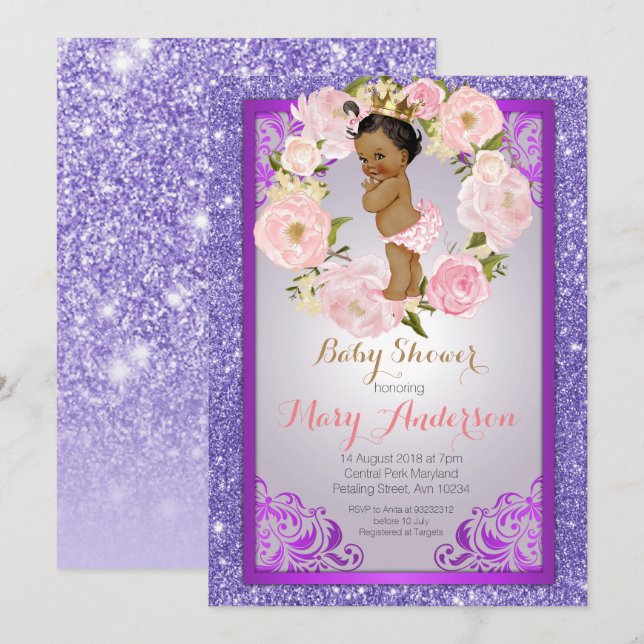 African American Princess Baby Shower Invite (Front/Back)