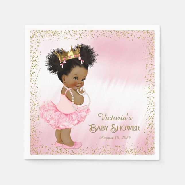 African American Princess Baby Shower Paper Napkin (Front)