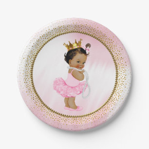 African American Princess Baby Shower Paper Plate