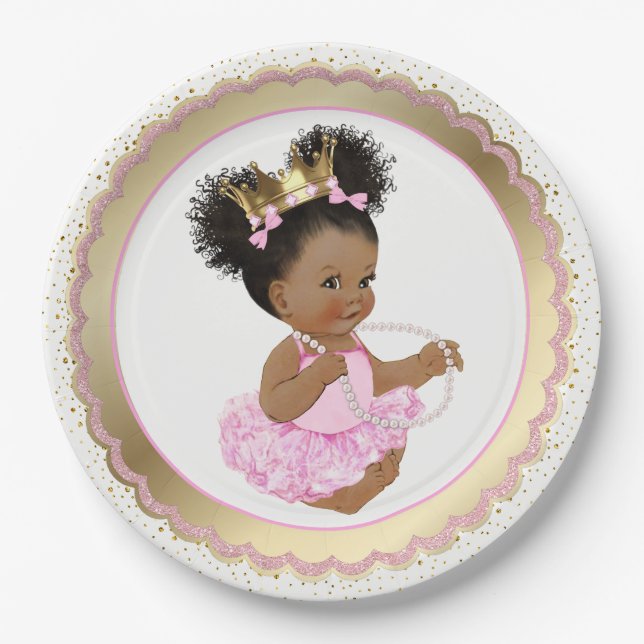 African American Princess Baby Shower Paper Plate (Front)