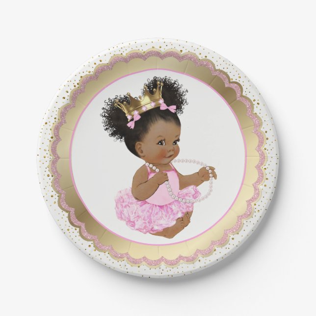 African American Princess Baby Shower Paper Plate (Front)