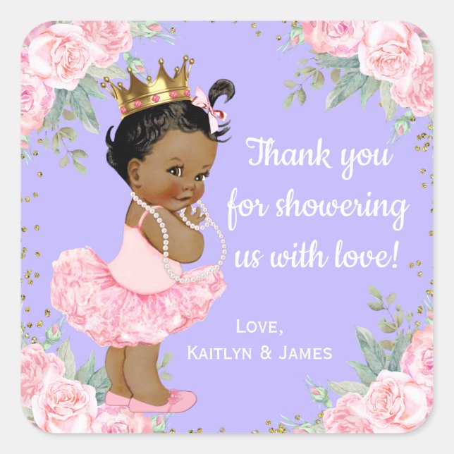 African American Princess Baby Shower Stickers (Front)