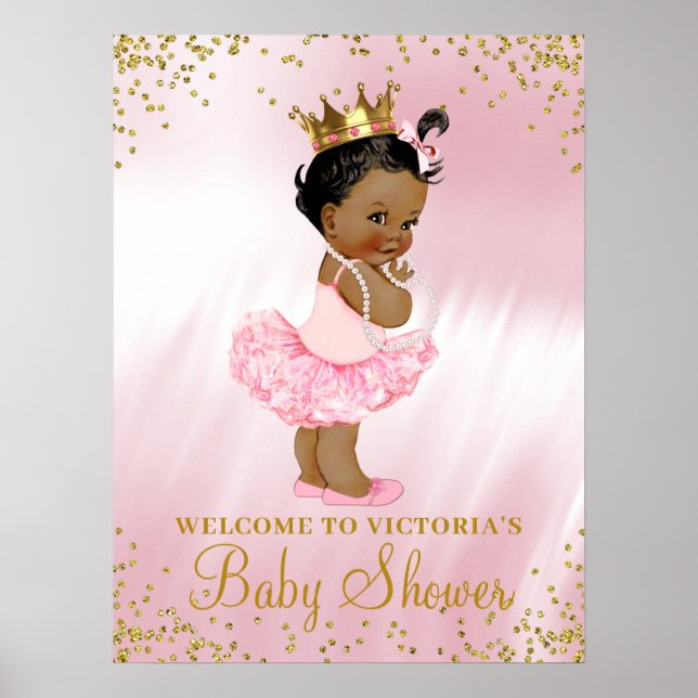 African American Princess Baby Shower Welcome Sign (Front)
