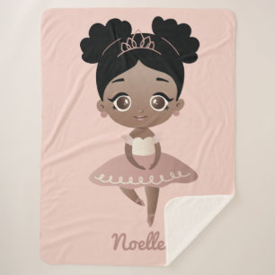 African American Princess Ballerina w/Crown, Pink Sherpa Blanket