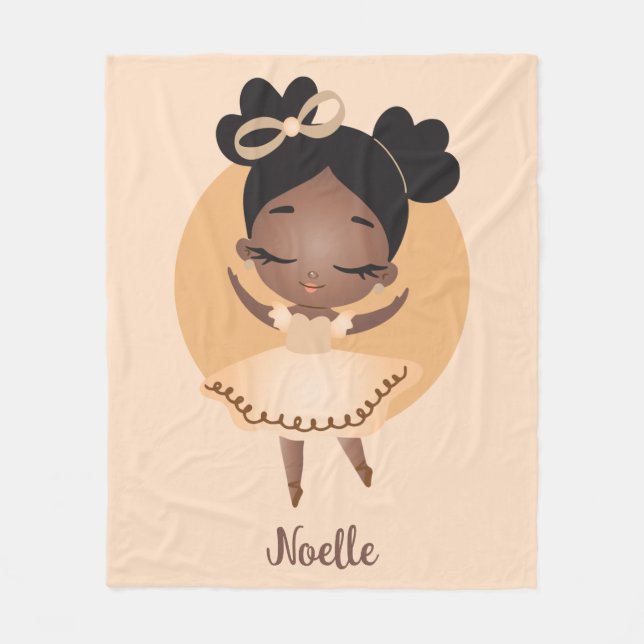 African American Princess Ballerina with Bow Fleece Blanket (Front)