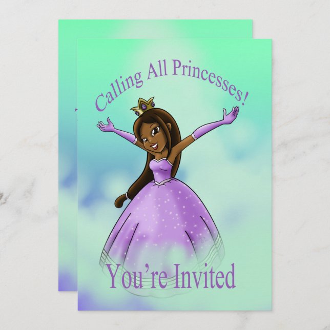 African American Princess Birthday Invitation (Front/Back)