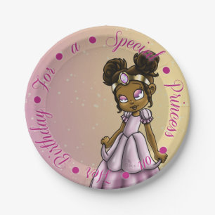 African American Princess Birthday Paper Plate