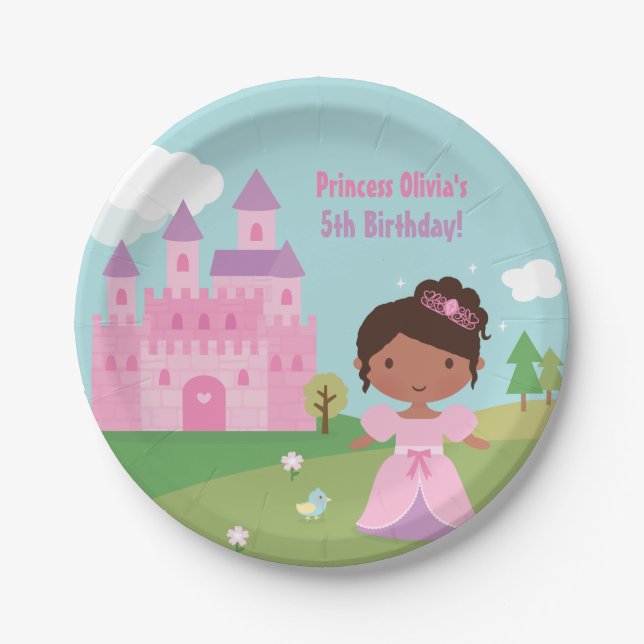 African American Princess Birthday Party Plates (Front)