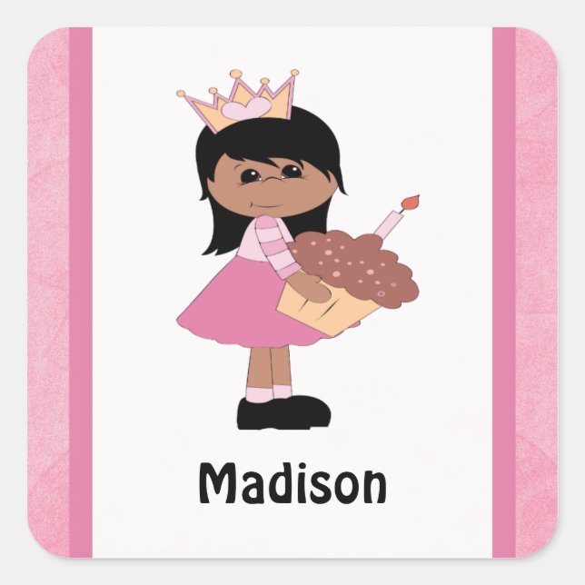 African American Princess Birthday Stickers (Front)