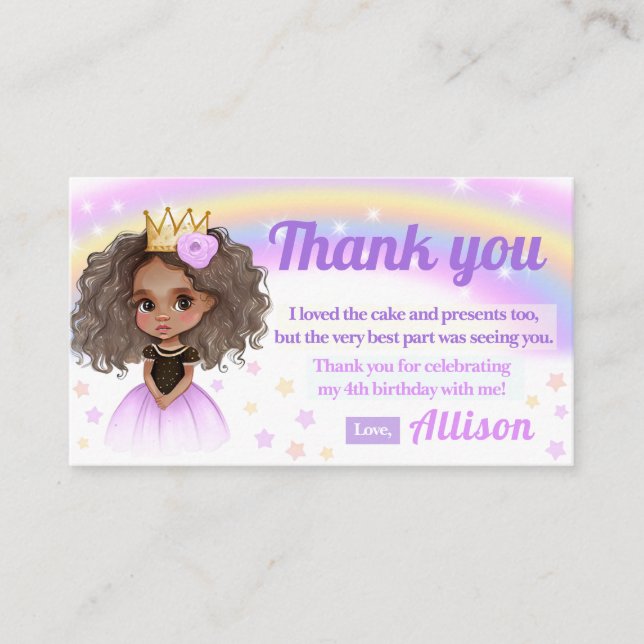 African American princess birthday thank you cards (Front)