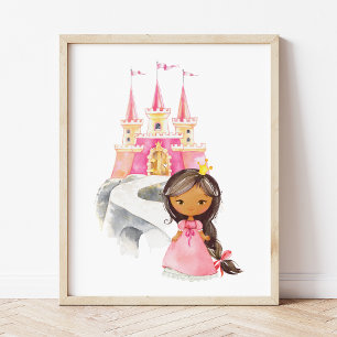 African American Princess, Castle, Girl Nursery Poster