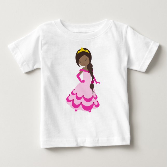 African American Princess, Crown, Gown, Pink Dress Baby T-Shirt (Front)
