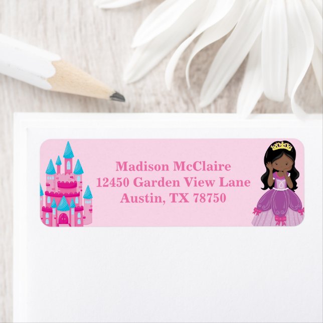 African American Princess Cute Pink Return Address Label (Insitu)