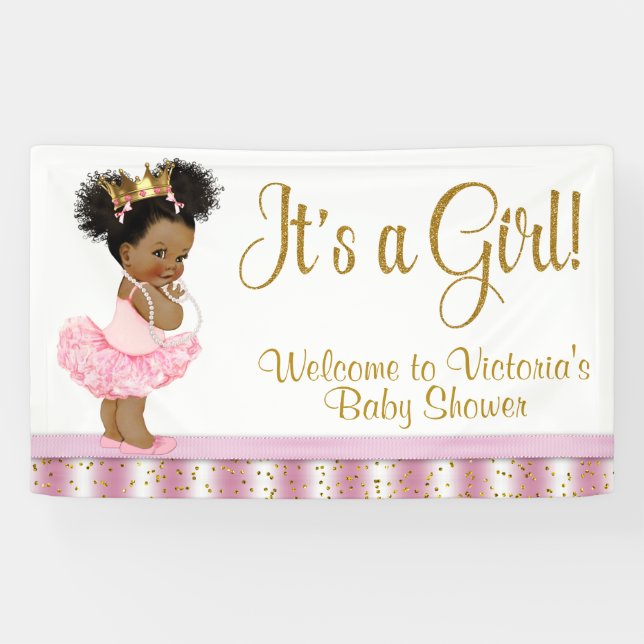 African American Princess Girl Baby Shower Banner (Horizontal)