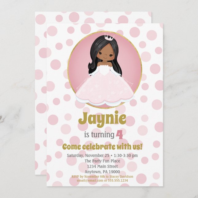 African American Princess Girl Birthday Invitation (Front/Back)