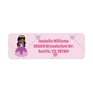 African American Princess Girl Pink Return Address Label