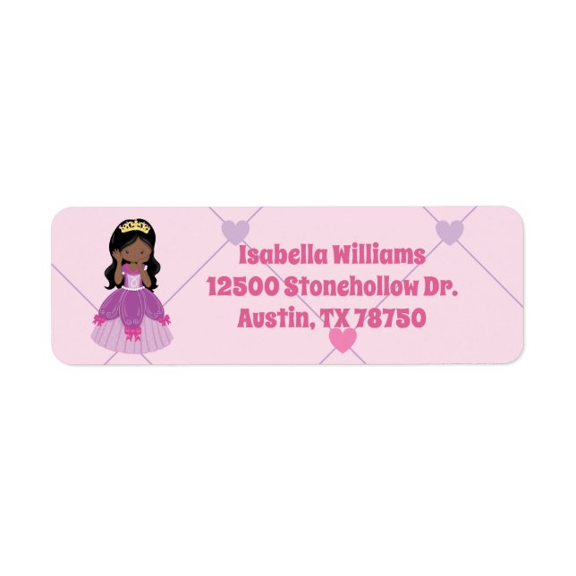 African American Princess Girl Pink Return Address Label (Front)