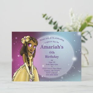 African American Princess Happy Birthday Party Invitation