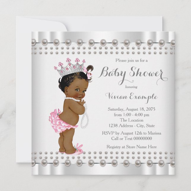African American Princess Pearl Baby Shower Invitation (Front)