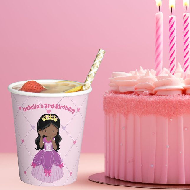 African American Princess Pink Birthday Girl Party Paper Cups (Creator Uploaded)