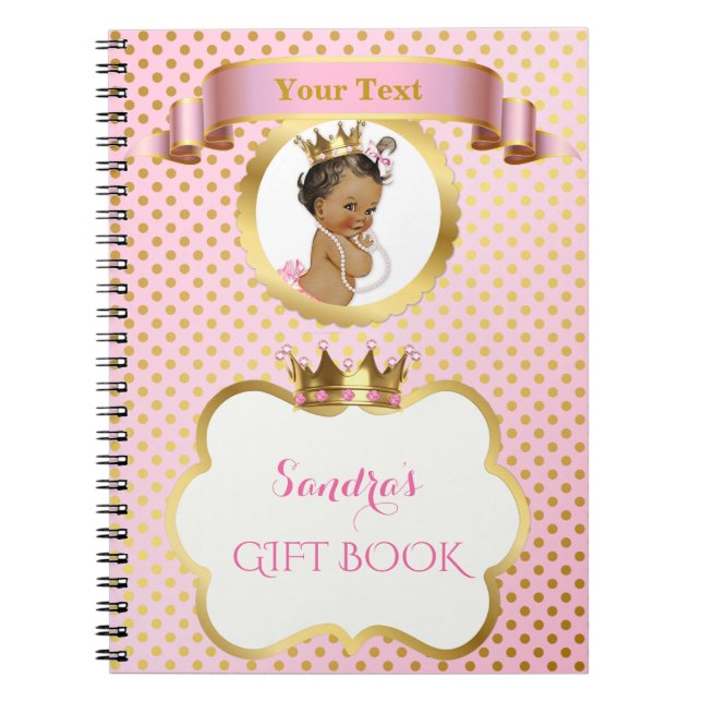 African American Princess Pink Gold Gift Guest Notebook (Front)